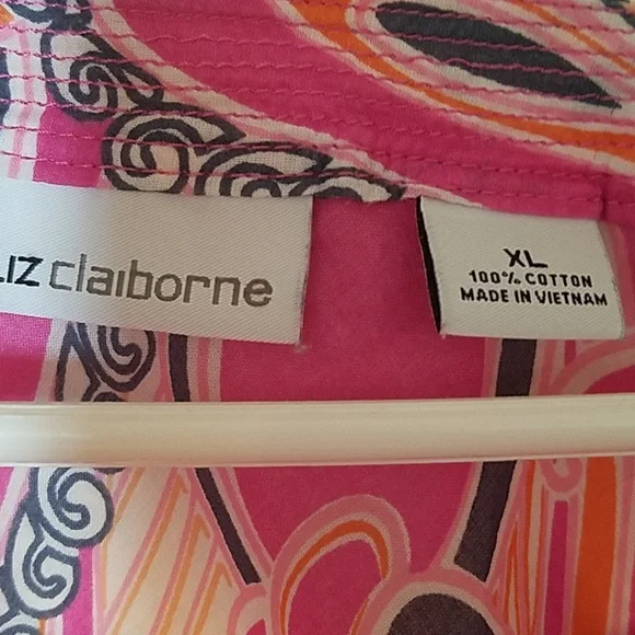 EUC LIZ CLAIBORNE Bohemian Paisley Scoop-Neck Lng-Sleeve Barbiecore Cotton Top - Picture 2 of 3